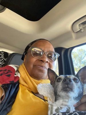 Miche Braden traveling to the airport with her pet dog  Xena Ma